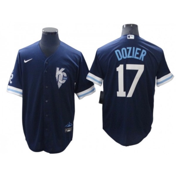 Kansas City Royals #17 Hunter Dozier Navy City Connect Cool Base Jersey