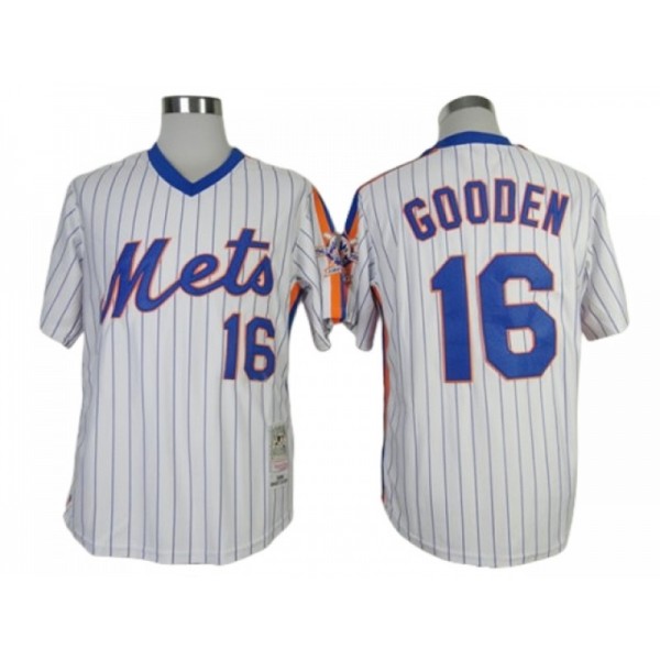 New York Mets #16 Dwight Gooden White Pinstripe 1986 Throwback Jersey