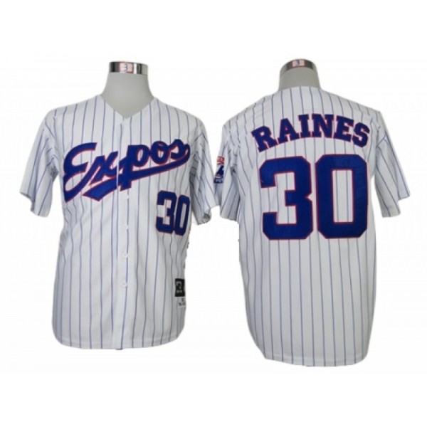 Montreal Expos #30 Tim Raines White Stripe Throwback Jersey