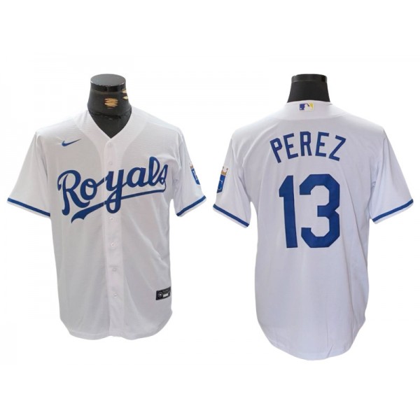 Kansas City Royals #13 Salvador Perez White Home Cool Base Jersey