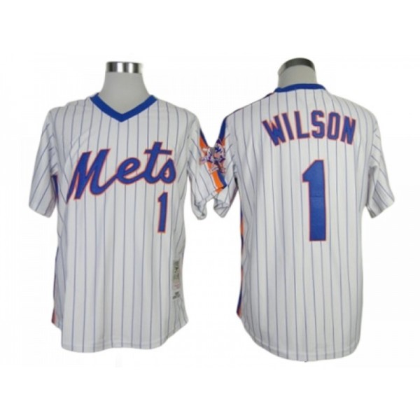 New York Mets #1 Mookie Wilson White Pinstripe 1986 Throwback Jersey