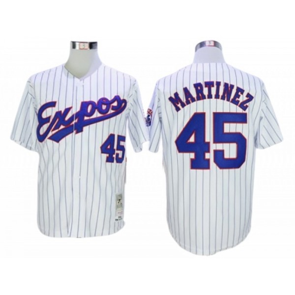 Montreal Expos #45 Pedro Martinez White Pinstripe Throwback Jersey