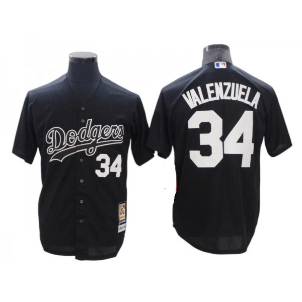 Los Angeles Dodgers #34 Fernando Valenzuela Black Cooperstown Collection Throwback Jersey