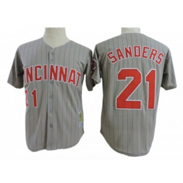 Cincinnati Reds #21 Reggie Sanders Gray Stripe Throwback Jersey