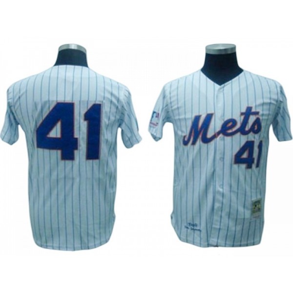 New York Mets #41 Tom Seaver White Pinstripe Throwback Jersey