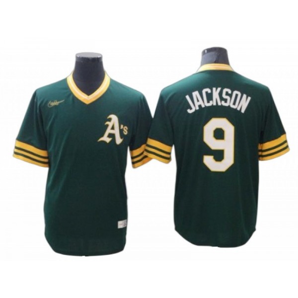 Oakland Athletics #9 Reggie Jackson Kelly Green Road Cooperstown Collection Jersey