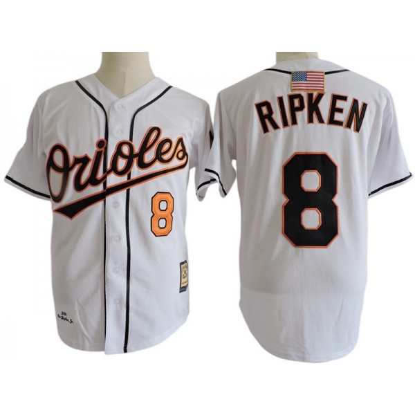 Baltimore Orioles #8 Cal Ripken White 2001 Throwback Jersey