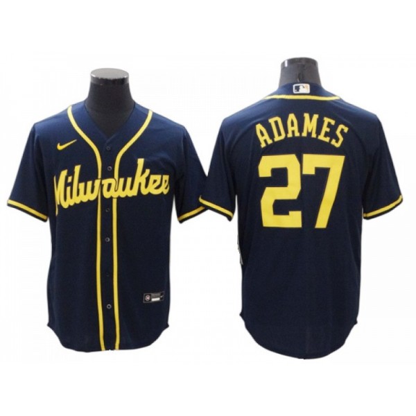 Milwaukee Brewers #27 Willy Adames Navy Alternate Cool Base Jersey