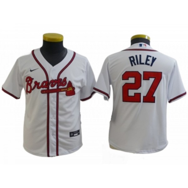 Atlanta Braves #27 Austin Riley Youth White Cool Base Jersey