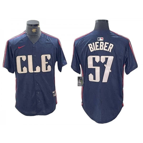 Cleveland Guardians #57 Shane Bieber Navy 2024 City Connect Limited Jersey