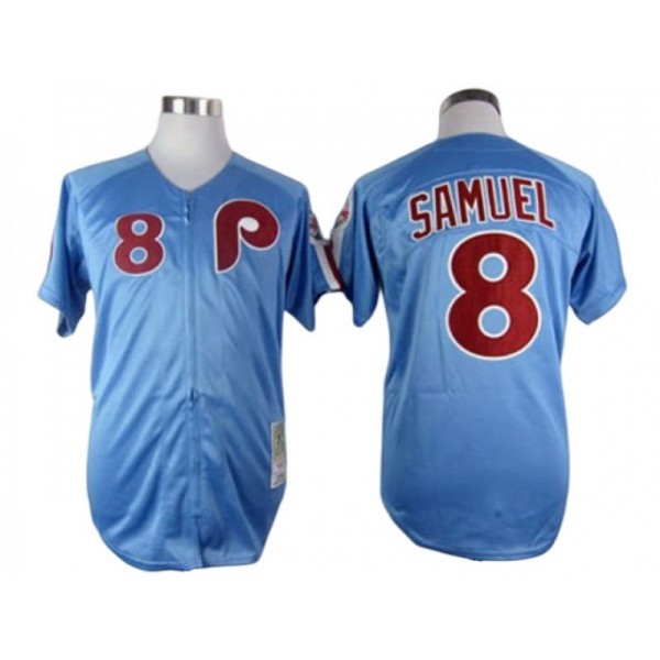 Philadelphia Phillies #8 Juan Samuel Light Blue 1983 Throwback Jersey