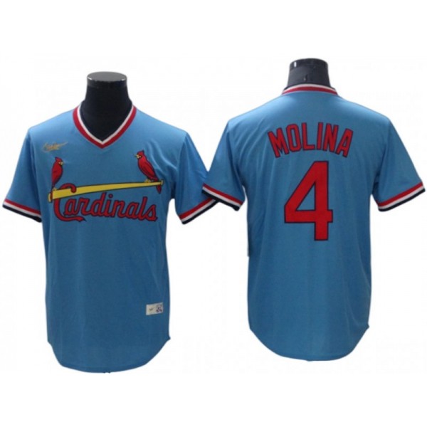 St. Louis Cardinals #4 Yadier Molina Light Blue Cooperstown Collection Cool Base Jersey