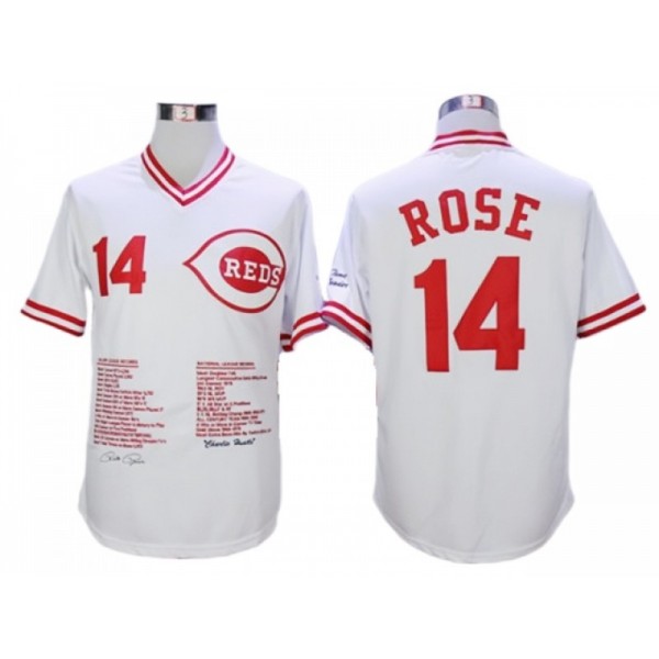 Cincinnati Reds #14 Pete Rose White Replica Signed Jersey