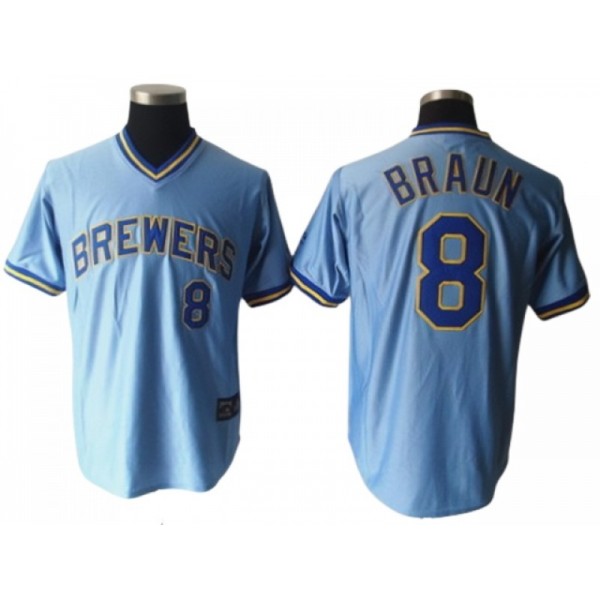 Milwaukee Brewers #8 Ryan Braun Light Blue Cooperstown Collection Jersey