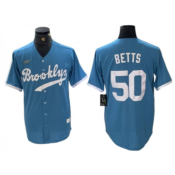 Los Angeles Dodgers #50 Mookie Betts Light Blue Cooperstown Collection Jersey