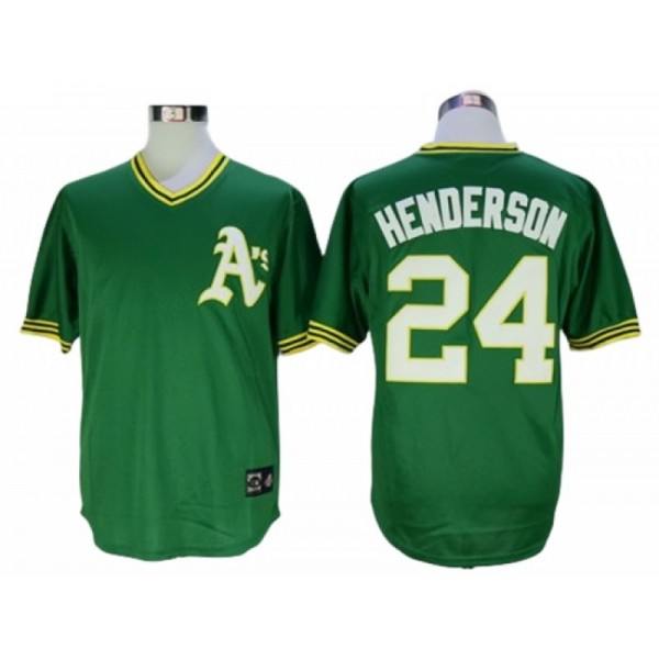 Oakland Athletics #24 Rickey Henderson Green Throwback Jersey