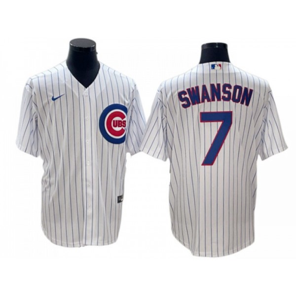 Chicago Cubs #7 Dansby Swanson White Home Cool Base Jersey