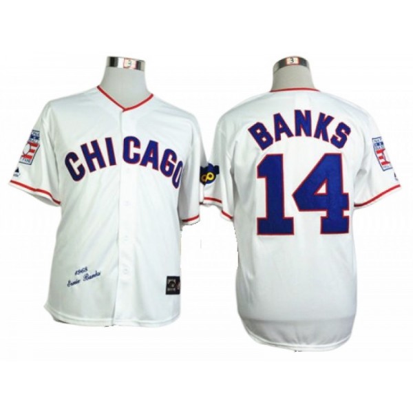 Chicago Cubs #14 Ernie Banks White 1968 Throwback Jersey