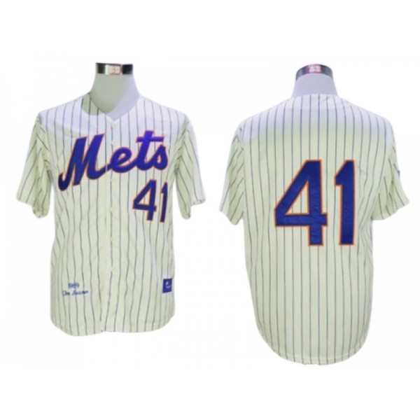 New York Mets #41 Tom Seaver Cream Pinstripe 1969 Throwback Jersey