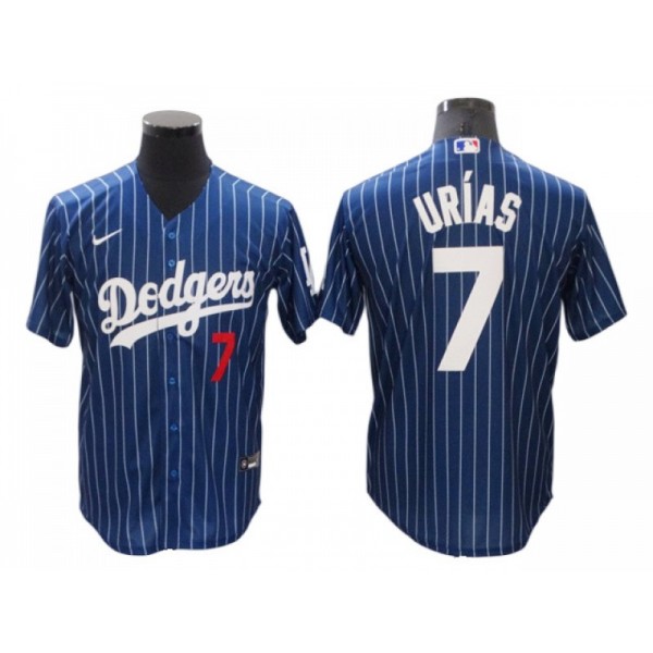 Los Angeles Dodgers #7 Julio Urías Blue Pinstripe Cool Base Jersey