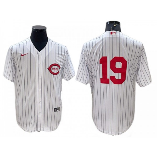 Cincinnati Reds #19 Joey Votto Vintage White Pinstripe Jersey