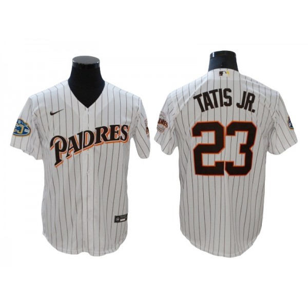 San Diego Padres #23 Fernando Tatis Jr. White Pinstripe 50th Anniversary Cool Base Jersey