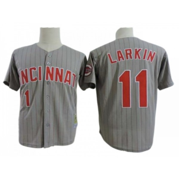 Cincinnati Reds #11 Barry Larkin Gray Pinstripe Throwback Jersey