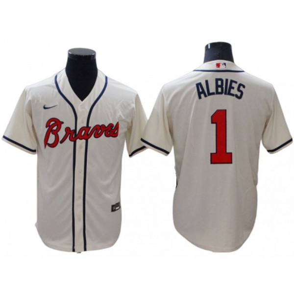 Atlanta Braves #1 Ozzie Albies Cream Cool Base Jersey