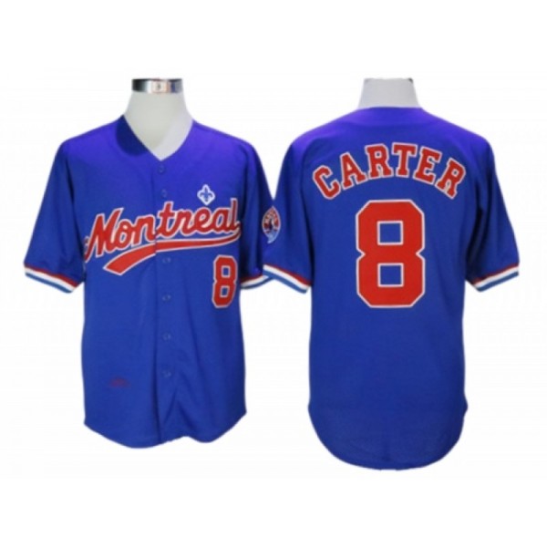 Montreal Expos #8 Gary Carter Blue 1997 BP Button Front Throwback Jersey