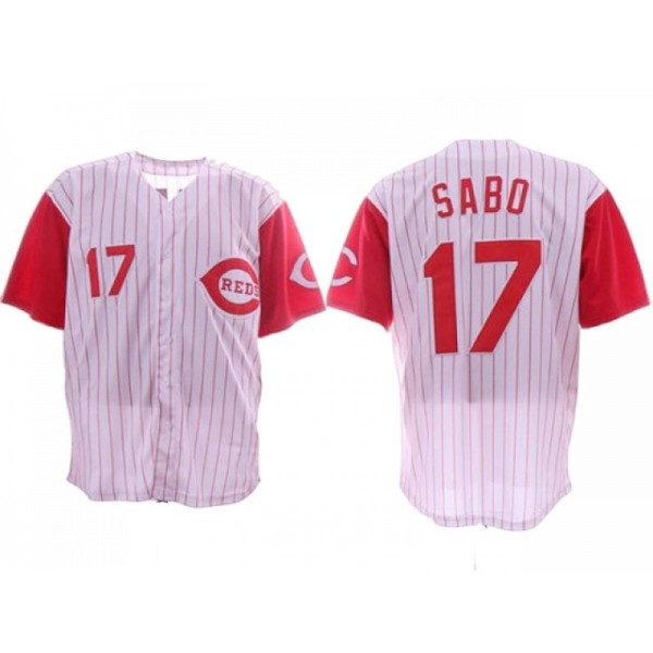 Cincinnati Reds #17 Chris Sabo White Pinstripe Throwback Jersey