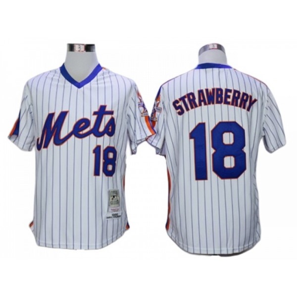 New York Mets #18 Darryl Strawberry White Pinstripe 1986 Throwback Jersey