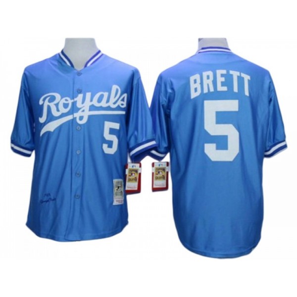 Kansas City Royals #5 George Brett Light Blue Throwback Jersey