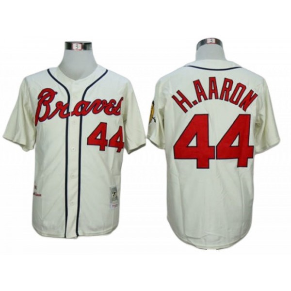 Atlanta Braves #44 Hank Aaron Cream Throwback Jersey