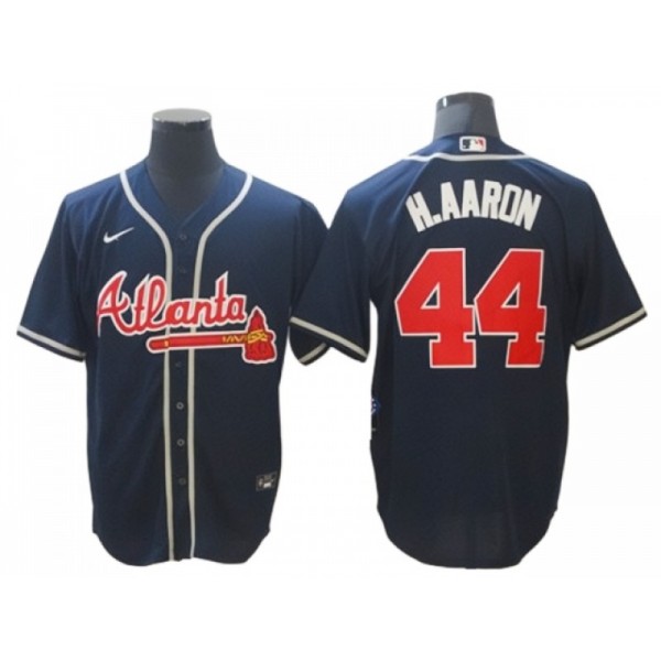 Atlanta Braves #44 Hank Aaron Navy Cool Base Jersey