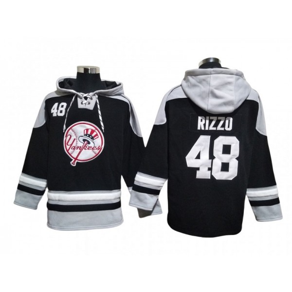 New York Yankees #48 Anthony Rizzo Black Pullover Hoodie Jersey