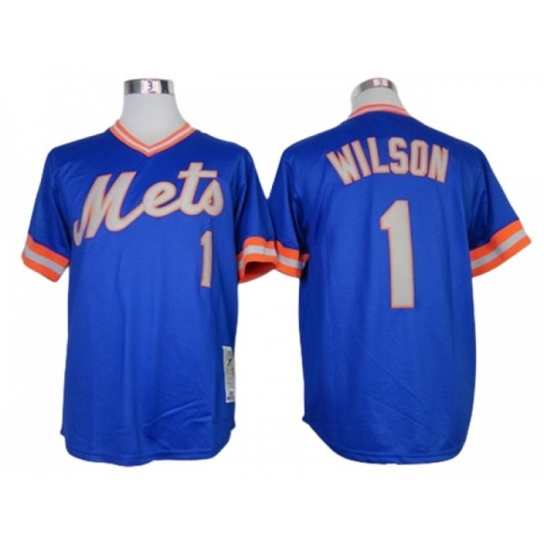 New York Mets #1 Mookie Wilson Blue Throwback Jersey