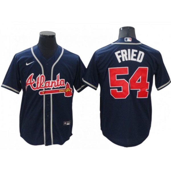 Atlanta Braves #54 Max Fried Navy Alternate Cool Base Jersey