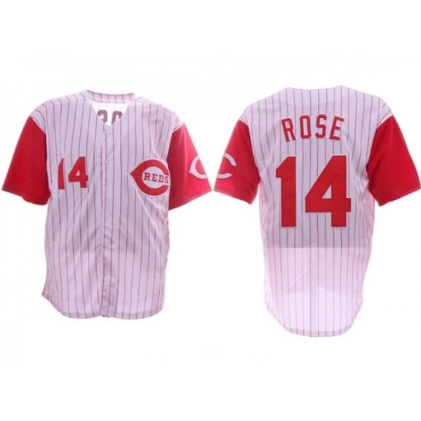 Cincinnati Reds #14 Pete Rose White Pinstripe Throwback Jersey