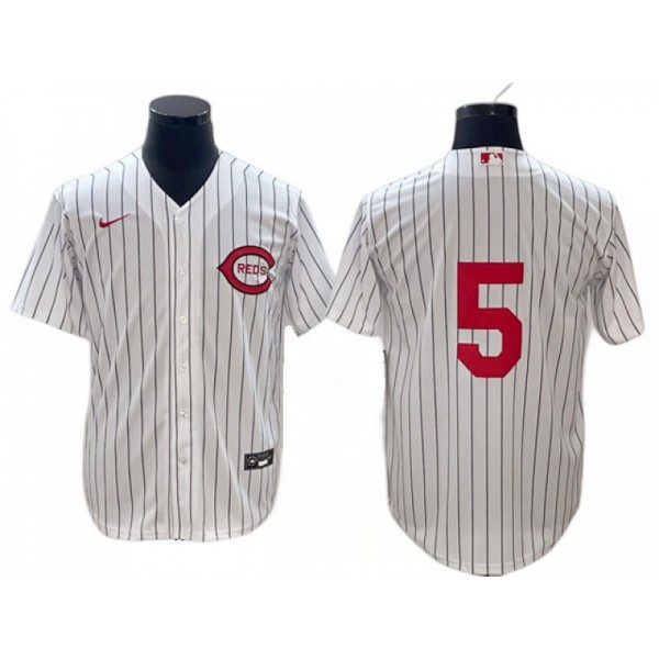 Cincinnati Reds #5 Johnny Bench Vintage White Pinstripe Jersey