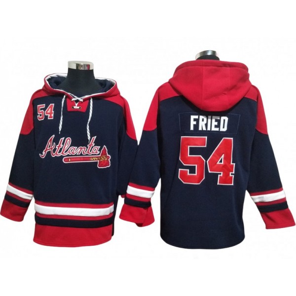 Atlanta Braves #54 Max Fried Navy Pullover Hoodie Jersey