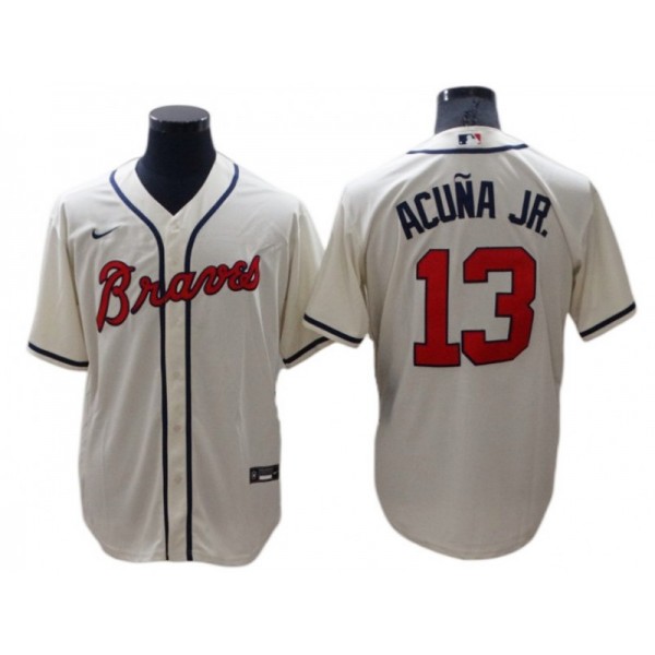 Atlanta Braves #13 Ronald Acuna Jr. Cream Cool Base Jersey