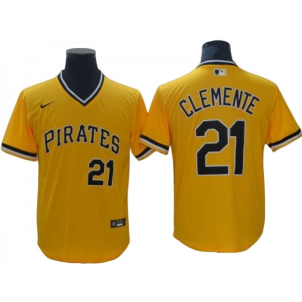 Pittsburgh Pirates #21 Roberto Clemente Yellow Cooperstown Jersey