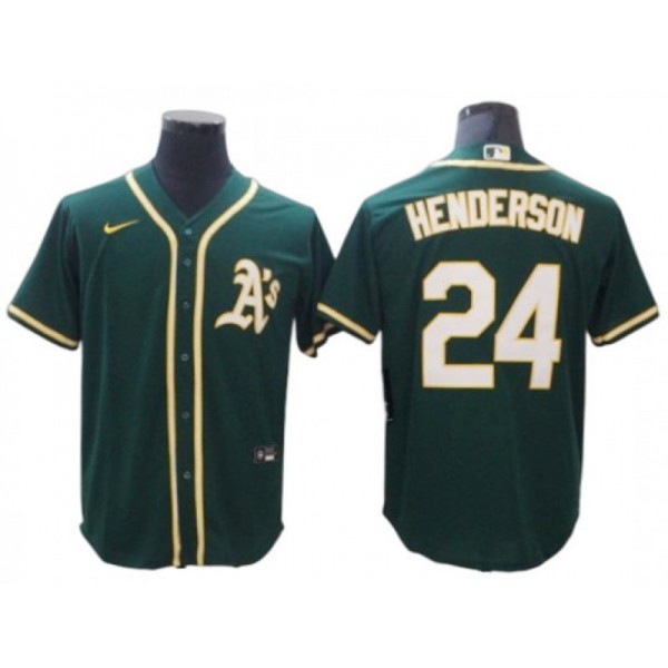 Oakland Athletics #24 Rickey Henderson Kelly Green Road Cool Base Jersey