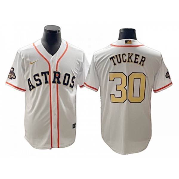 Houston Astros #30 Kyle Tucker White/Gold 2023 Gold Collection Jersey