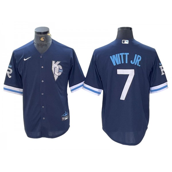 Kansas City Royals #7 Bobby Witt Jr. Navy City Connect Cool Base Jersey