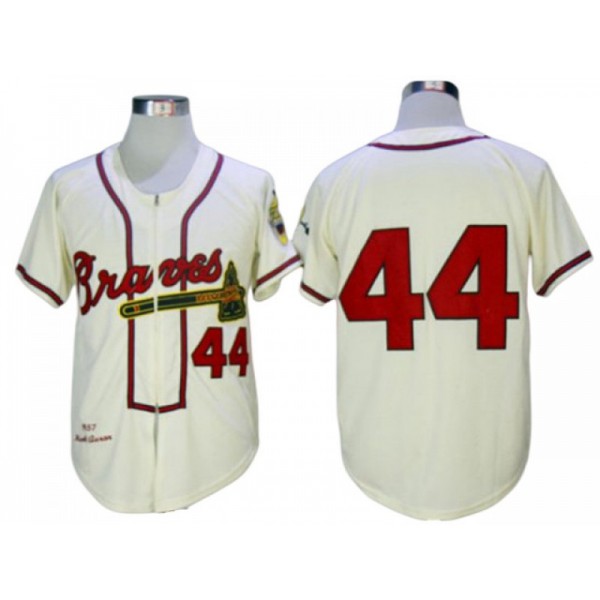 Atlanta Braves #44 Hank Aaron Cream 1957 Throwback Jersey