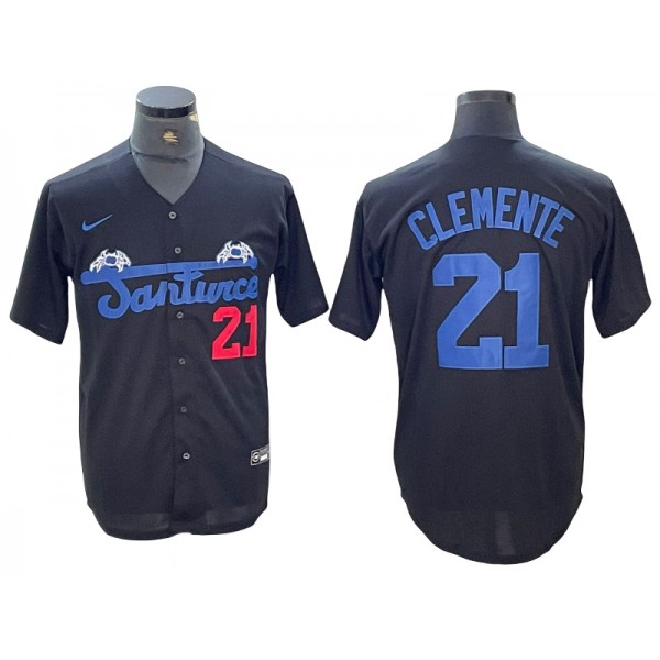 Santurce Crabbers #21 Roberto Clemente Black Cool Base Jersey