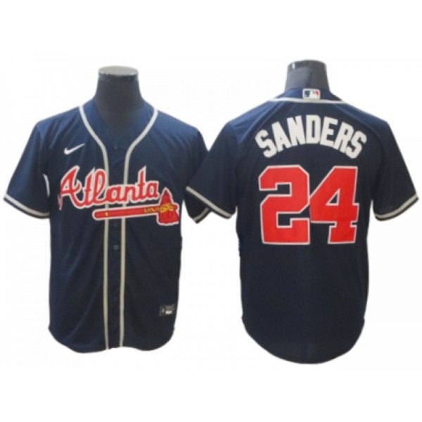 Atlanta Braves #24 Deion Sanders Navy Cool Base Jersey