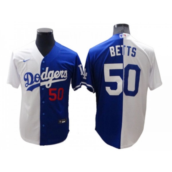 Los Angeles Dodgers #50 Mookie Betts Royal/White Split Jersey