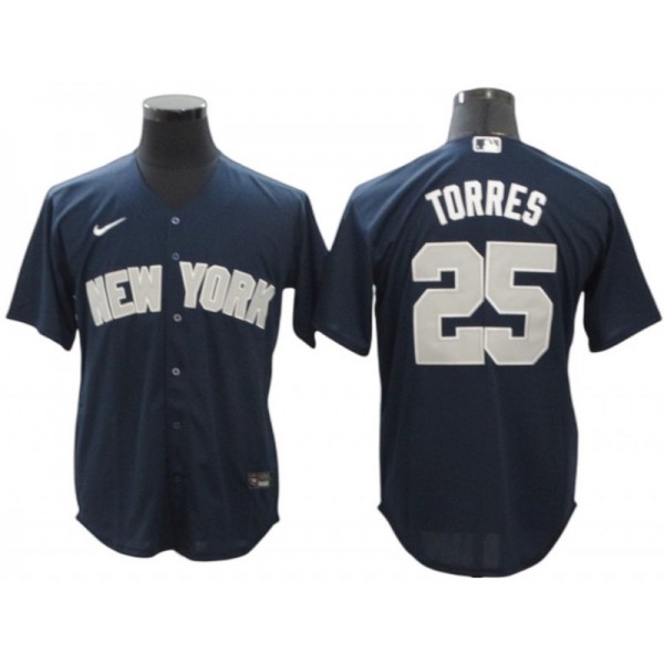 New York Yankees #25 Gleyber Torres Navy Cool Base Alternate Player Name Jersey